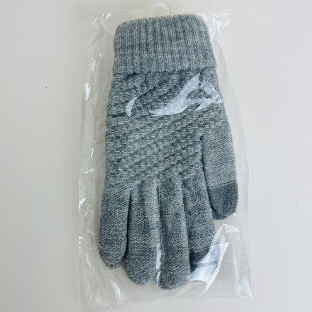 Touch Screen Gloves For Women, Block Weave, 2 Finger Touch, One Size, Gray